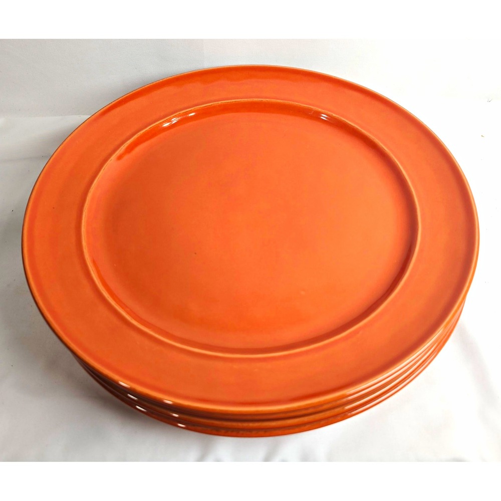 Pottery Barn Persimmon Dinner Plates Set of 5 Portugal Handmade 11 3/4"